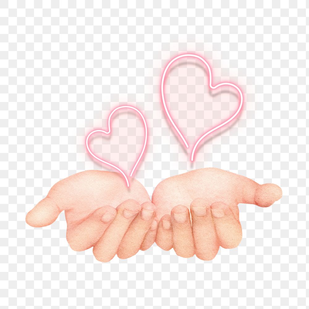 Hands presenting hearts png sticker, Valentine's collage, transparent background