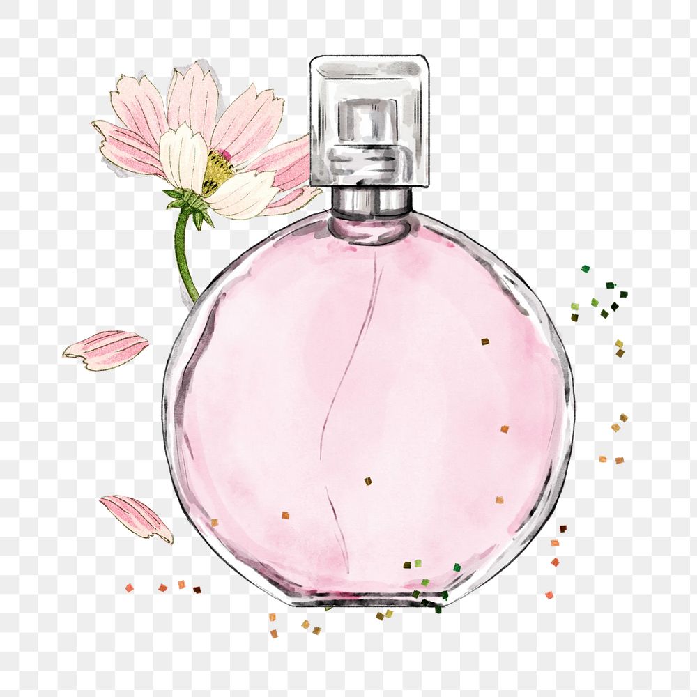 Pink floral perfume png sticker, beauty collage element, transparent background