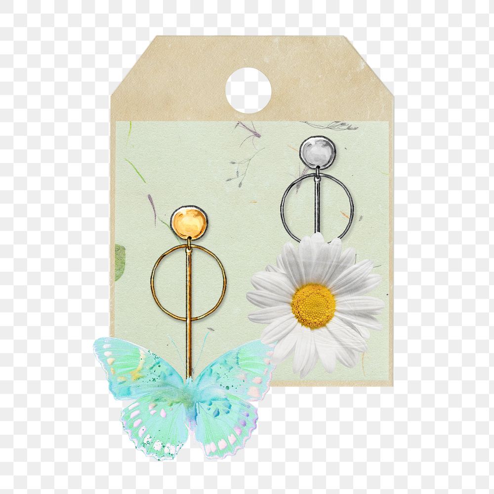 Floral earrings png Spring fashion sticker, transparent background