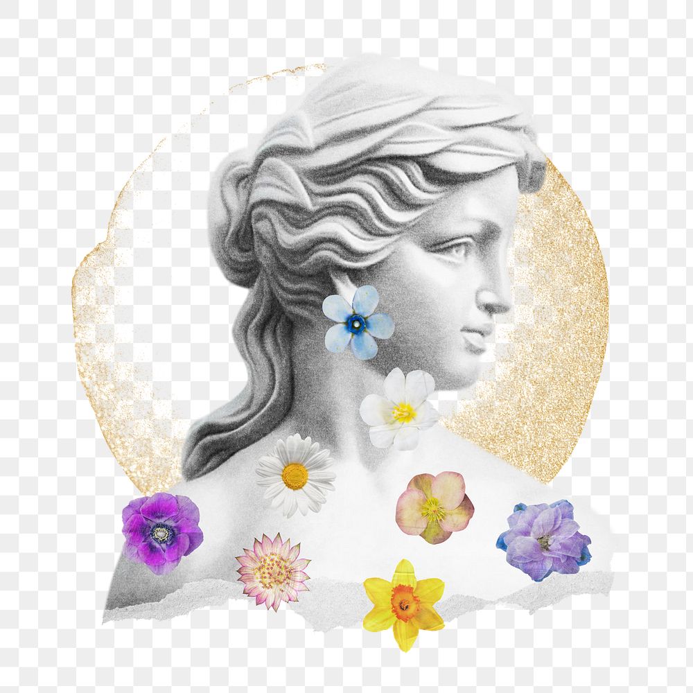 Greek sculpture png feminine sticker, transparent background