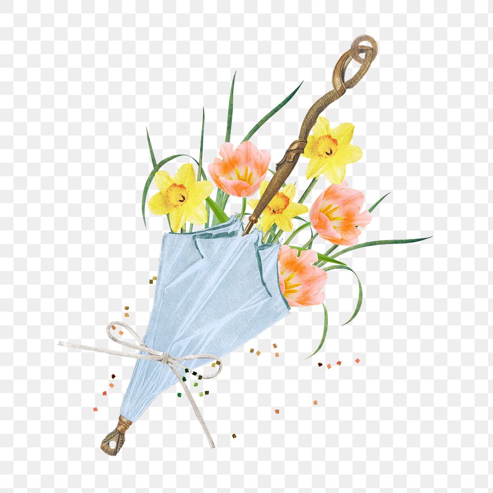 Flower bouquet png daffodils & tulips journal sticker, transparent background