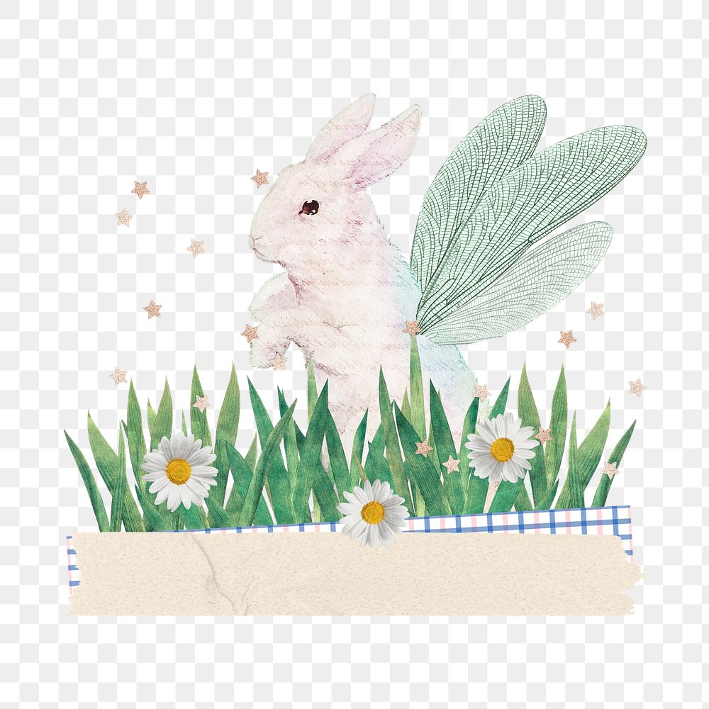 Winged rabbit png Easter sticker, transparent background