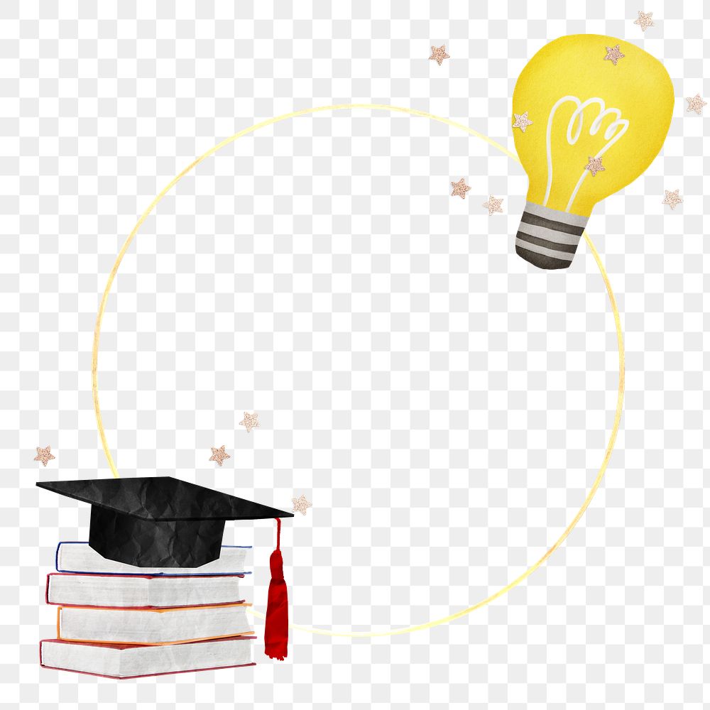 Graduation cap png frame, light bulb, transparent background