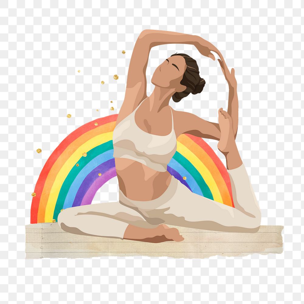 Yoga woman png sticker, aesthetic wellness collage, transparent background