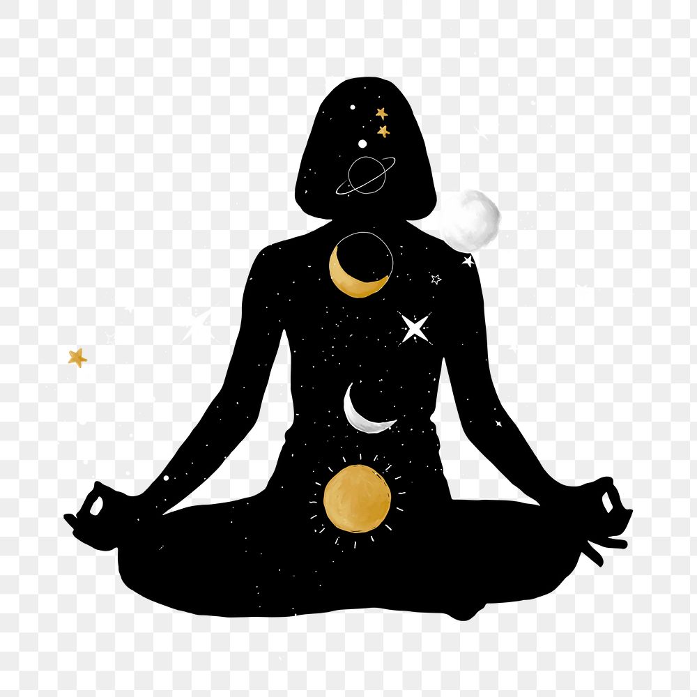 Celestial meditation pose png sticker, transparent background