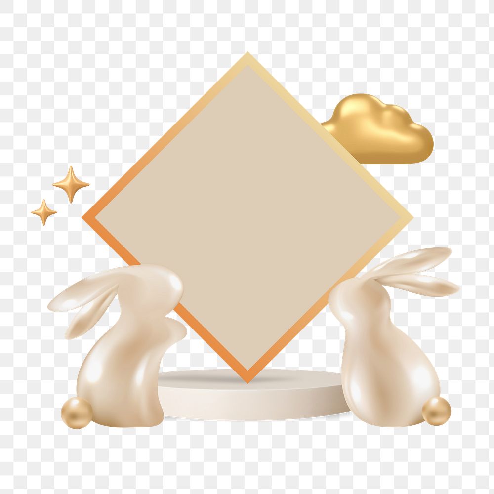 3D rabbit frame png sticker, product base in rose gold, transparent background
