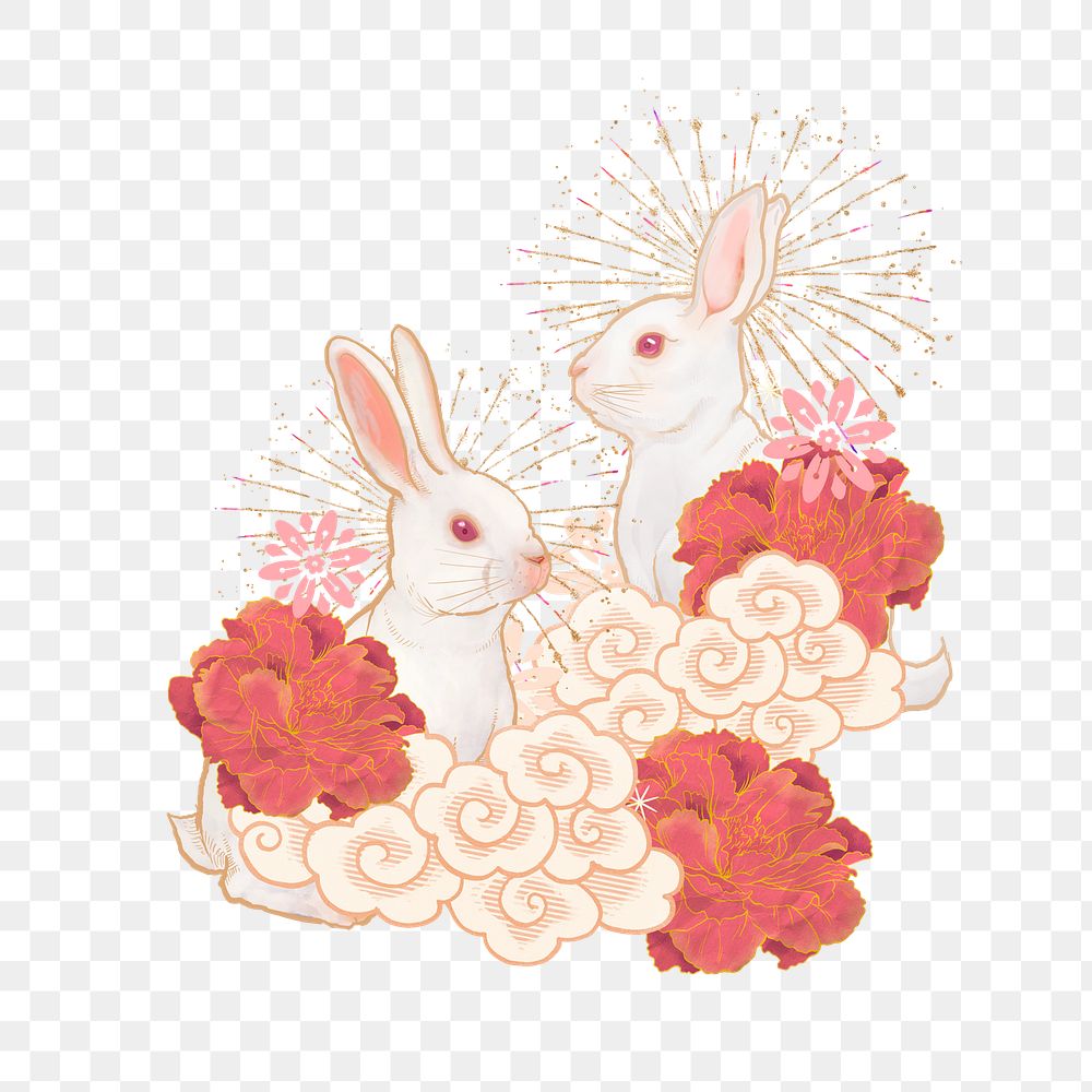 Oriental rabbits png sticker, Chinese zodiac animal, transparent background