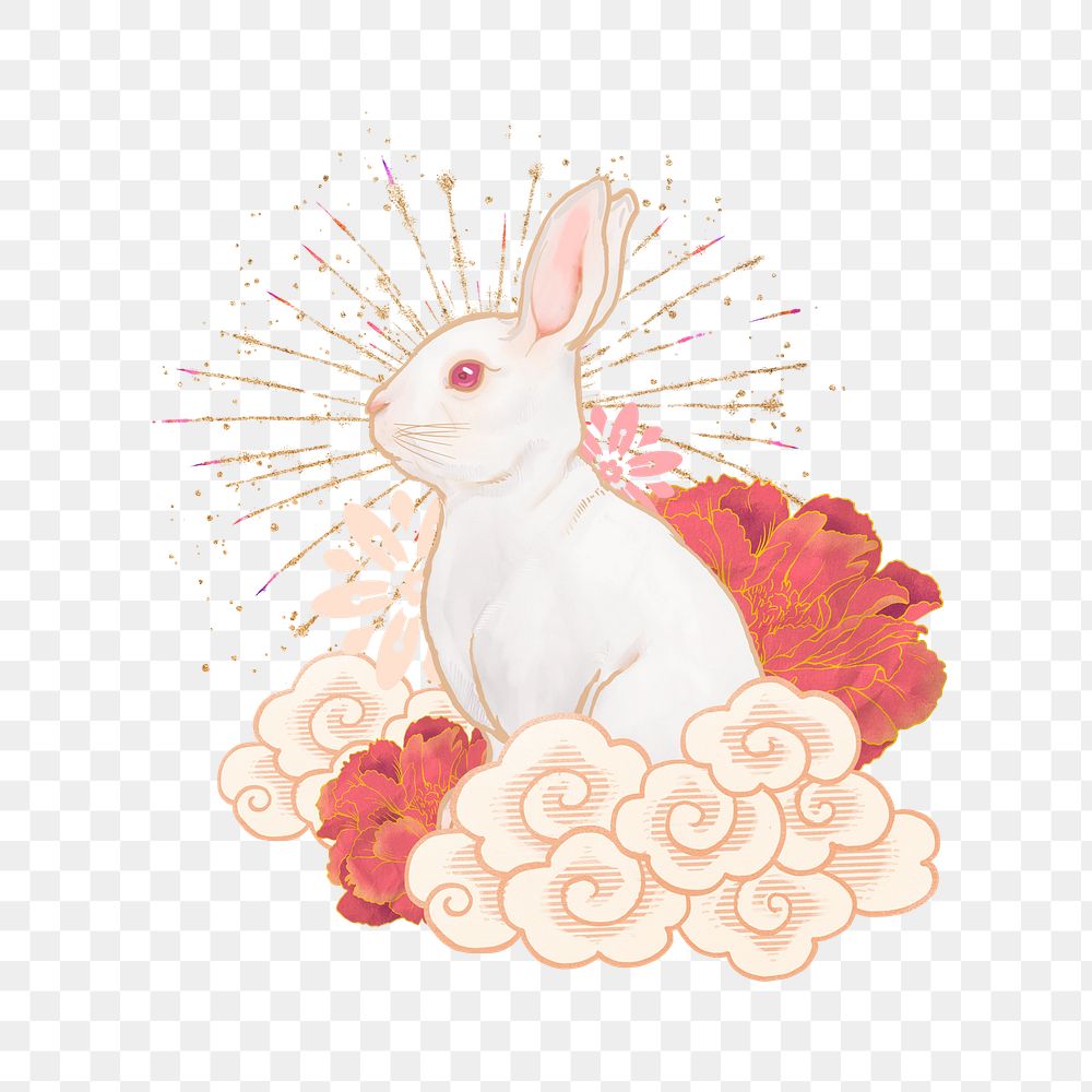 Oriental rabbit png sticker, Chinese zodiac animal, transparent background