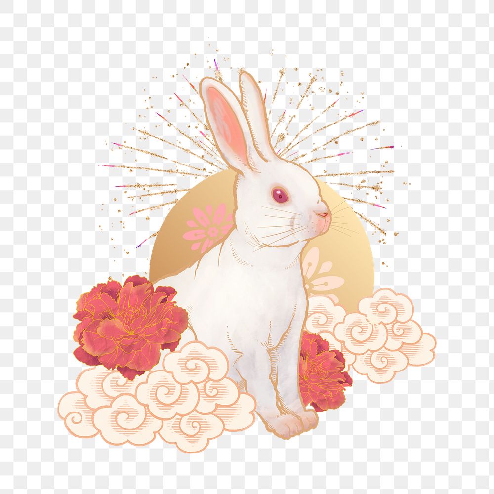 Oriental rabbit png sticker, Chinese zodiac animal, transparent background