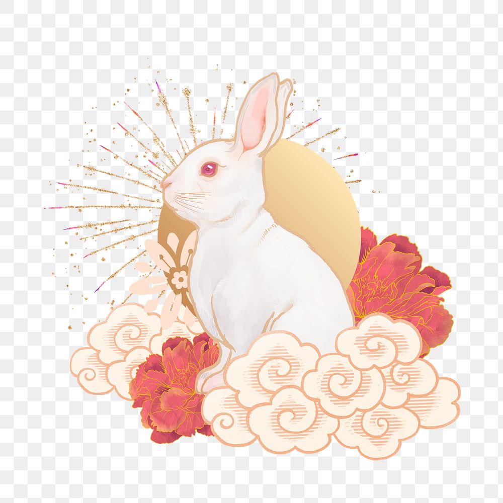 Oriental rabbit png sticker, Chinese zodiac animal, transparent background