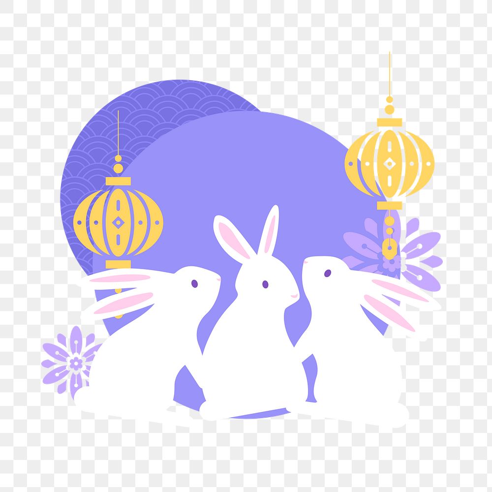Chinese rabbits png sticker, oriental lantern graphic, transparent background