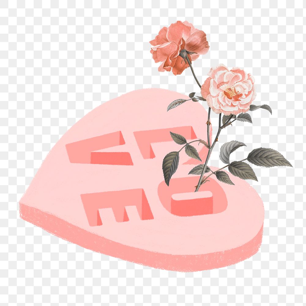 Floral love heart png sticker, cute Valentine's graphic, transparent background