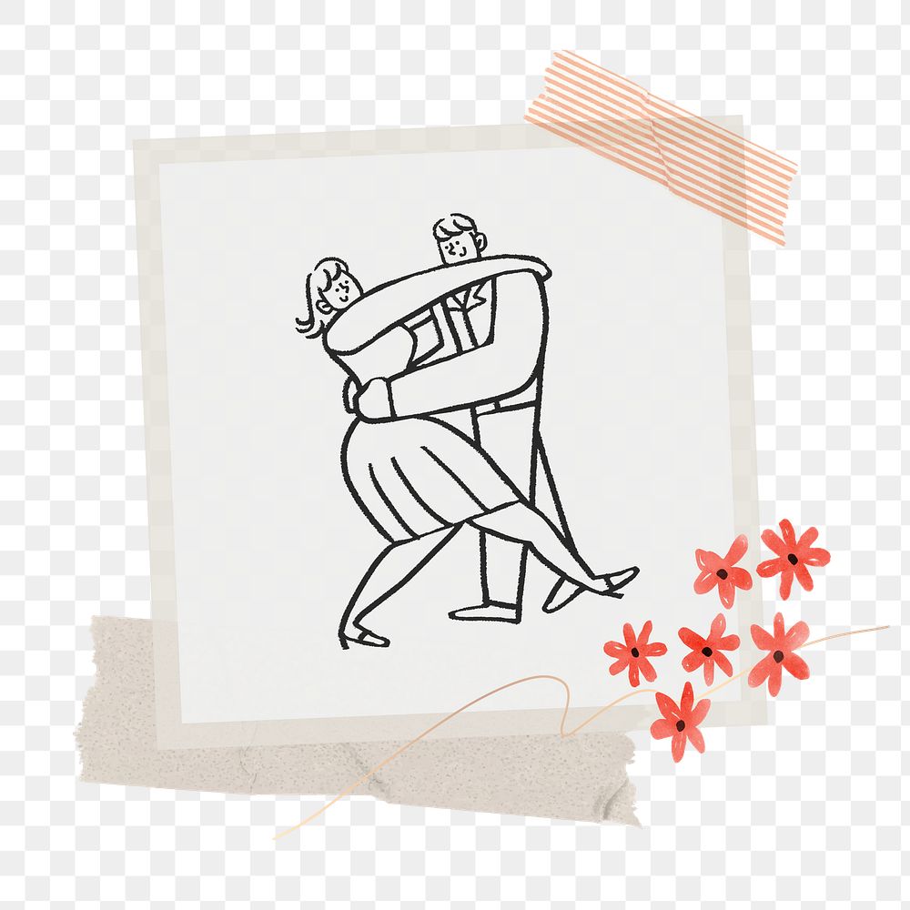 Couple dancing doodle png sticker, cute Valentine's graphic, transparent background