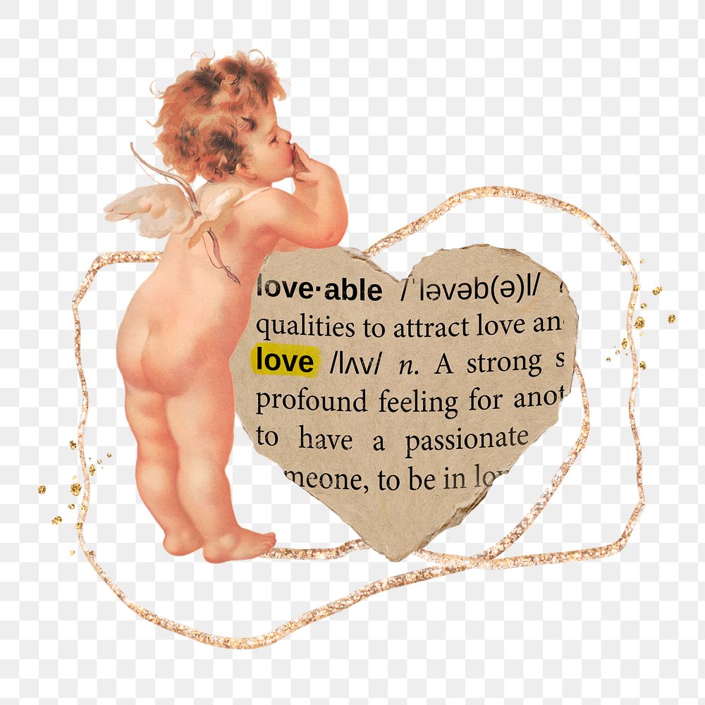Love word png sticker, Valentine's cupid collage element, transparent background