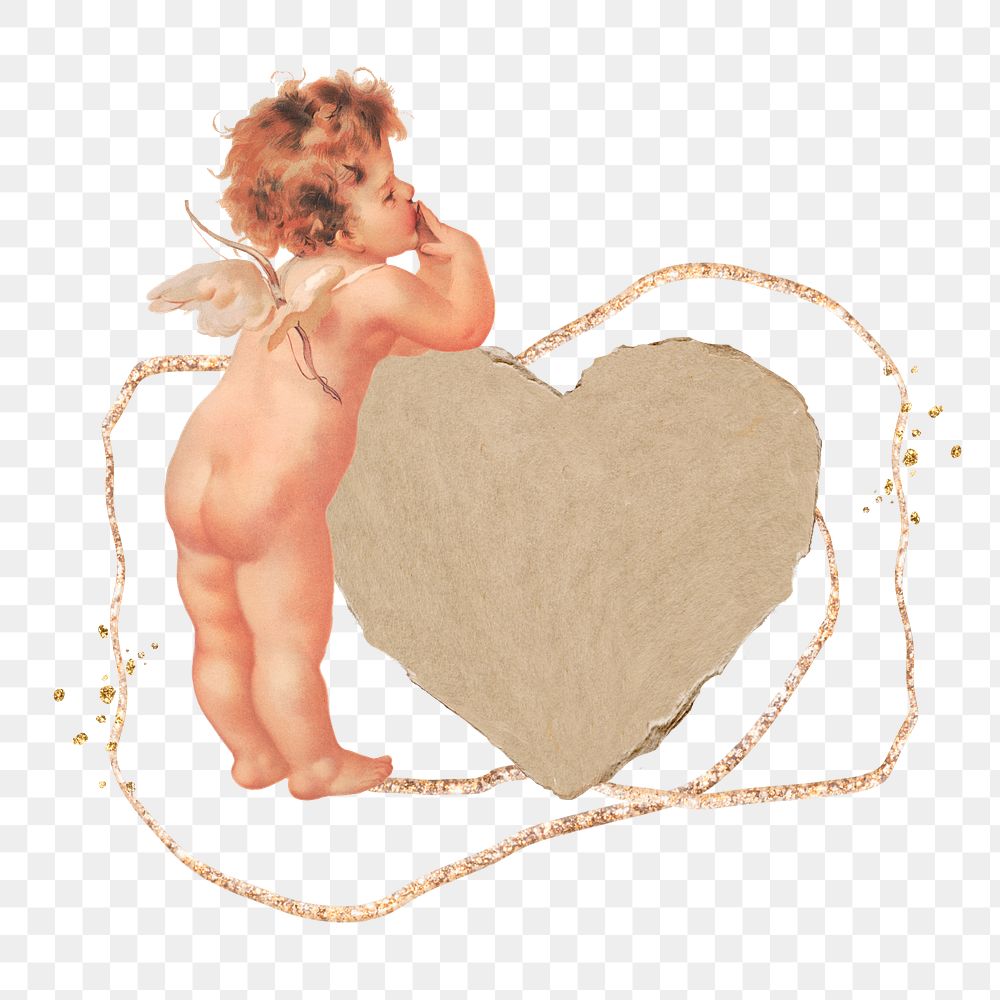 Paper heart png sticker, Valentine's cupid collage element, transparent background