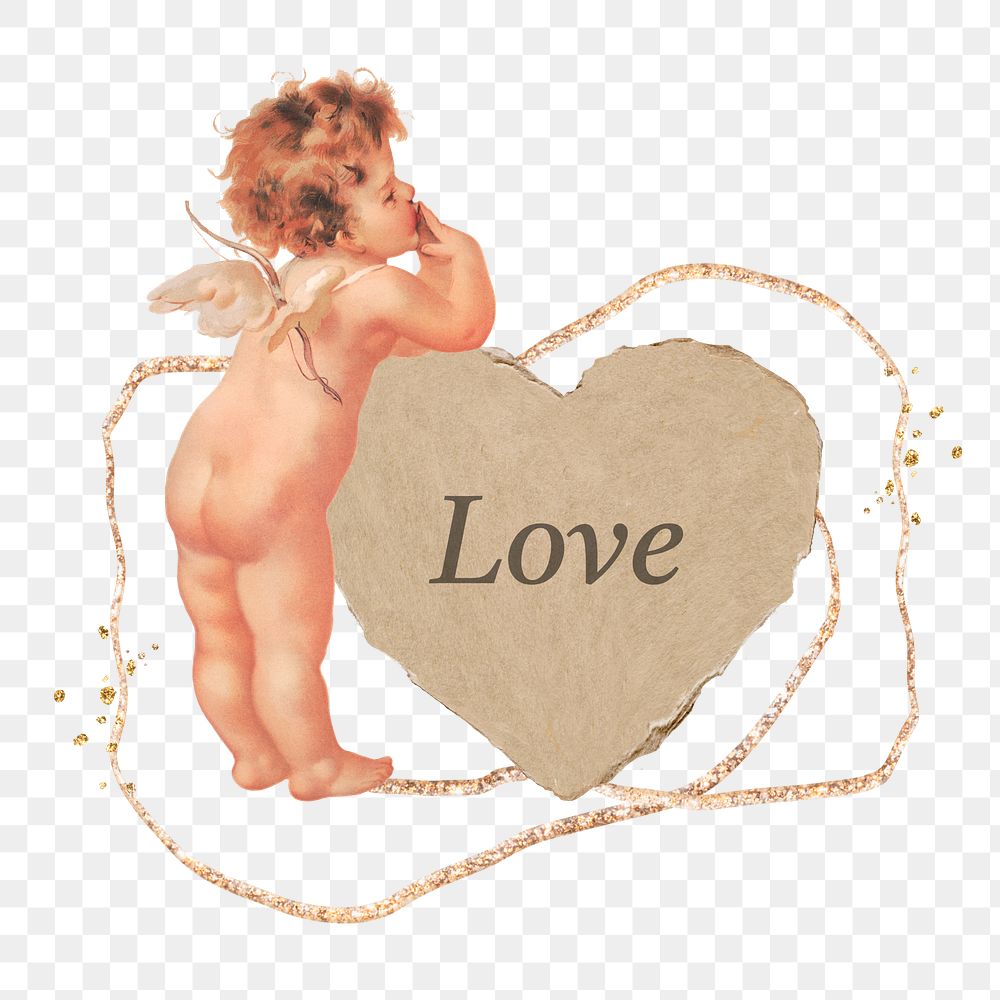 Love word png sticker, Valentine's cupid collage element, transparent background
