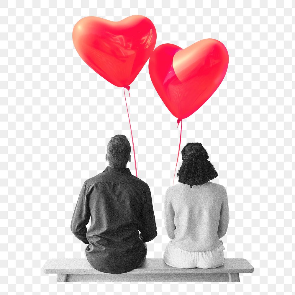 Couple sitting together png sticker, Valentine's image, transparent background