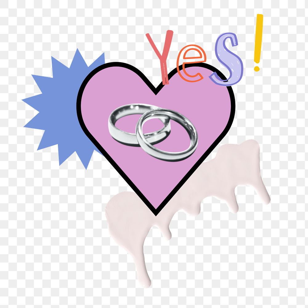 Wedding rings heart png sticker, Valentine's Day graphic, transparent background