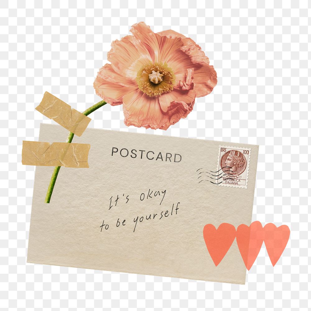 Flower post card png sticker, Valentine's graphic, transparent background