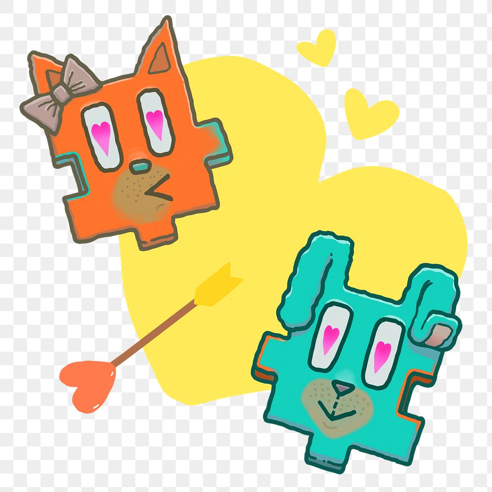 Heart-eyes dogs couple png sticker, transparent background