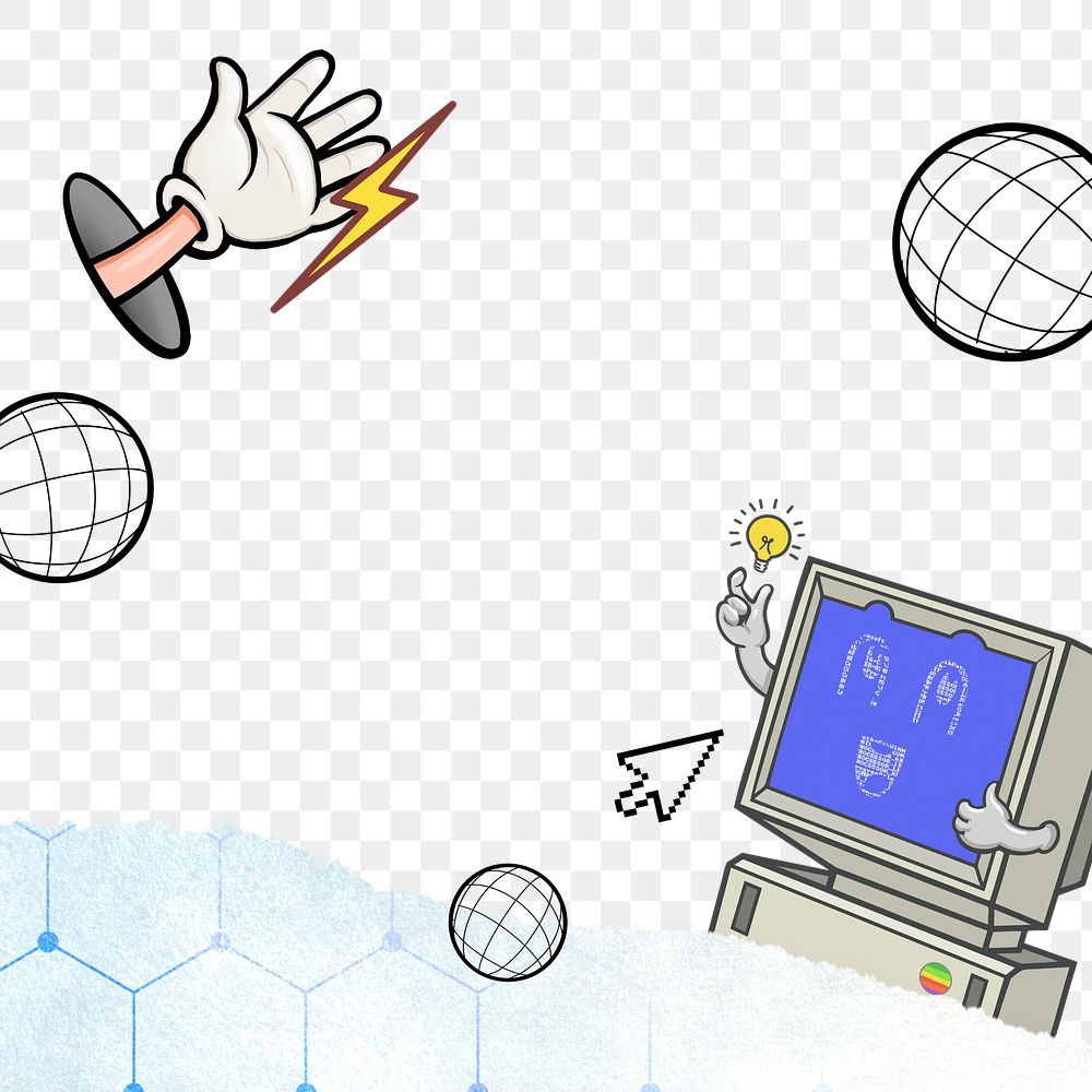 Funky computer cartoon png border, transparent background