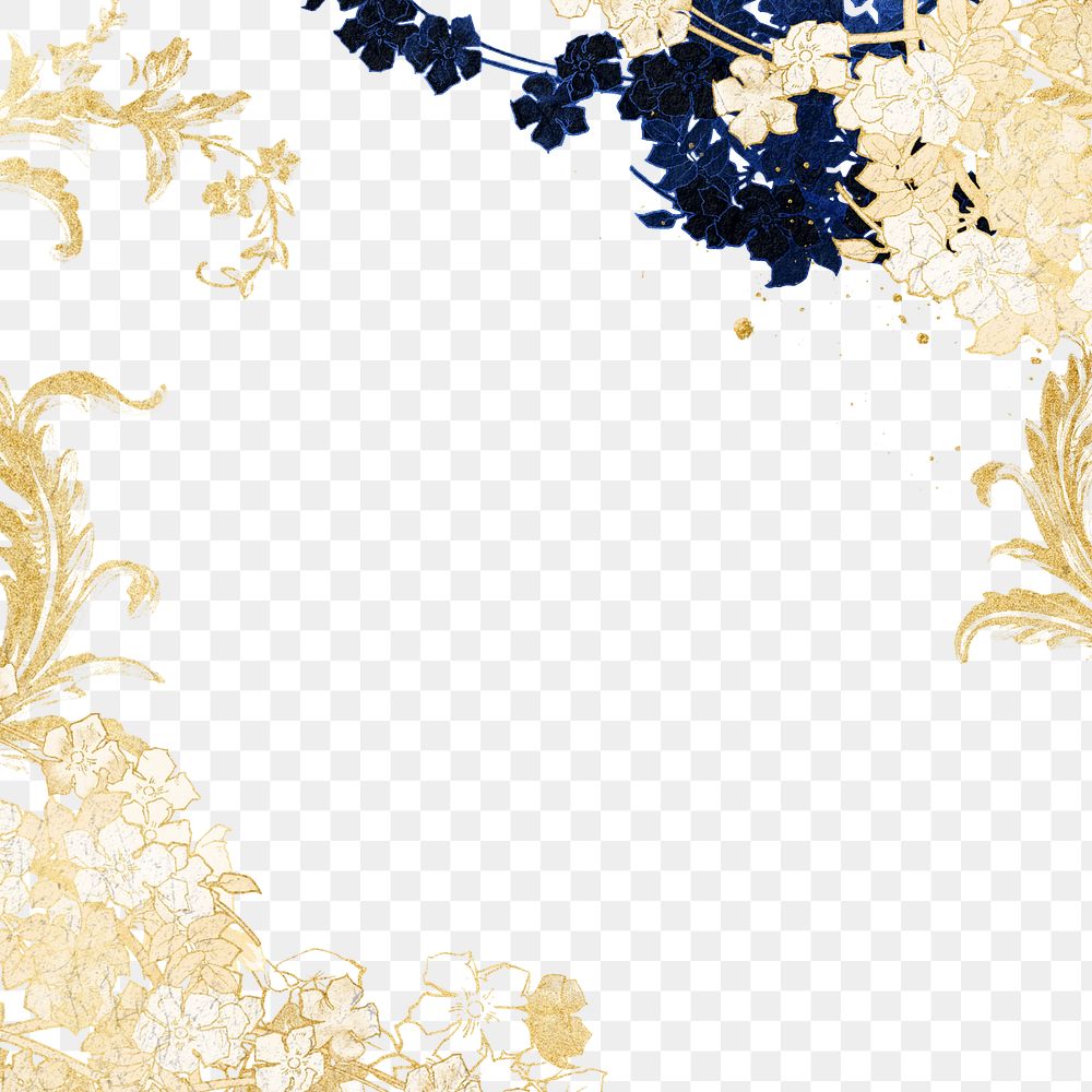 Floral border png gold art nouveau frame sticker, transparent background, remixed by rawpixel