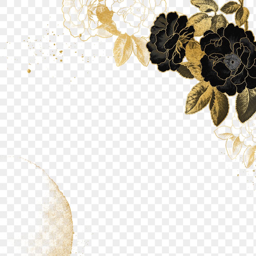 Black roses border png art nouveau sticker, transparent background, remixed by rawpixel