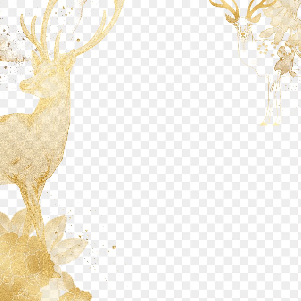Stag border png gold animal frame sticker, transparent background, remixed by rawpixel