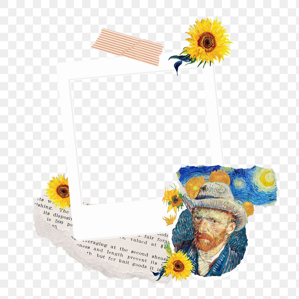 Instant photo frame png Van Gogh's self-portrait sticker, transparent background, remixed by rawpixel