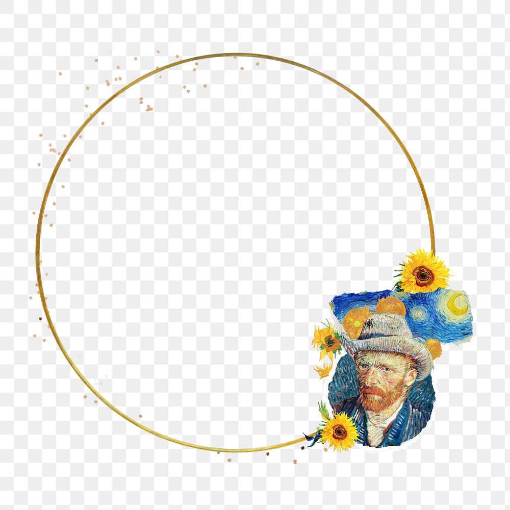 Gold frame png Van Gogh's self-portrait sticker, transparent background, remixed by rawpixel