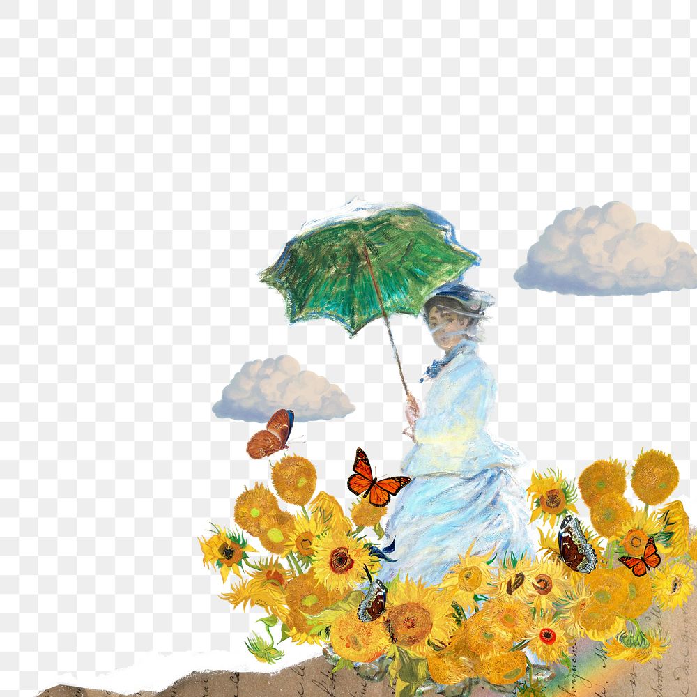 Madame Monet png ripped paper border, transparent background. Famous art remixed by rawpixel.
