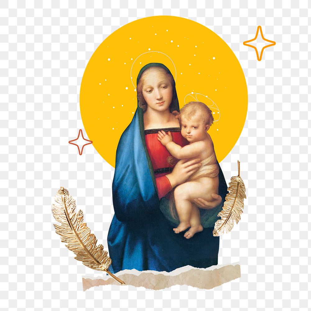 Raphael's artwork png Madonna del Granduca famous painting sticker, transparent background, remixed by rawpixel