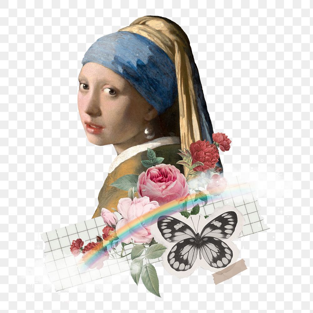 Vermeer pearl earring png sticker, transparent background. Famous art remixed by rawpixel.