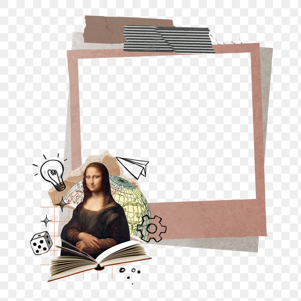Mona Lisa png instant photo frame sticker, transparent background. Leonardo da Vinci art remixed by rawpixel.
