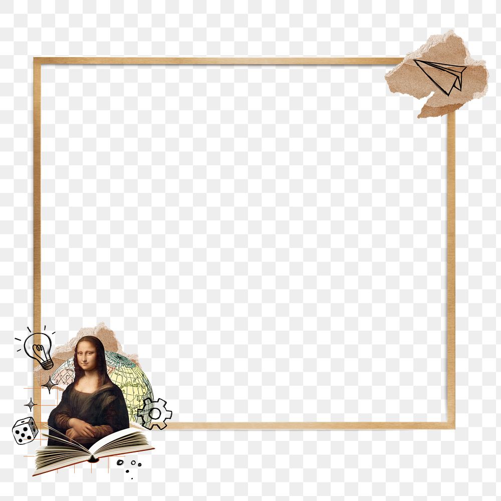 Mona Lisa png minimal frame, transparent background. Leonardo da Vinci art remixed by rawpixel.