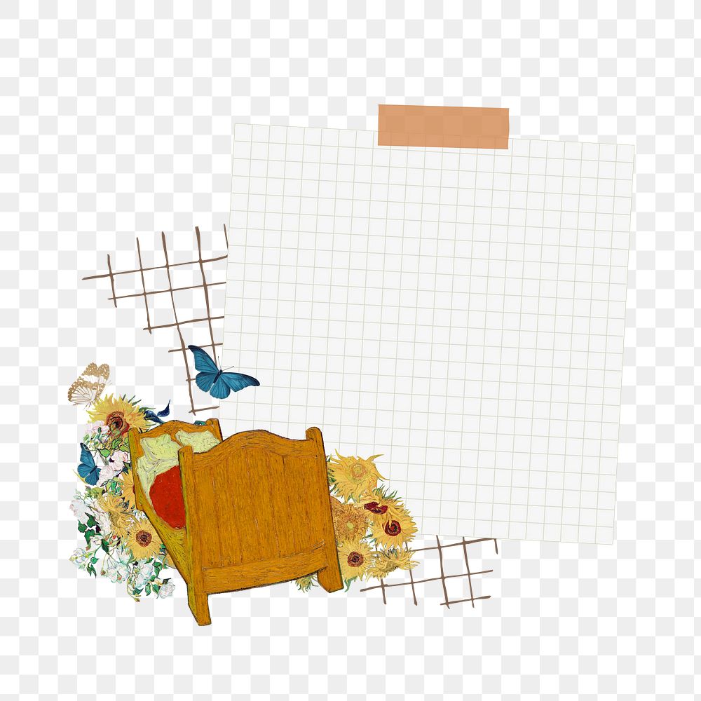 Grid notepaper png Van Gogh's famous artwork sticker, transparent background, remixed by rawpixel