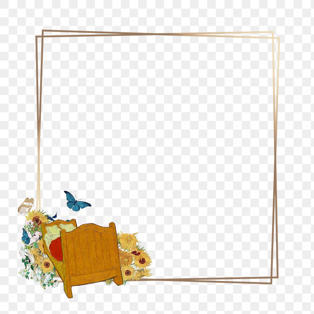 PNG Van Gogh's gold frame artwork sticker, transparent background, remixed by rawpixel