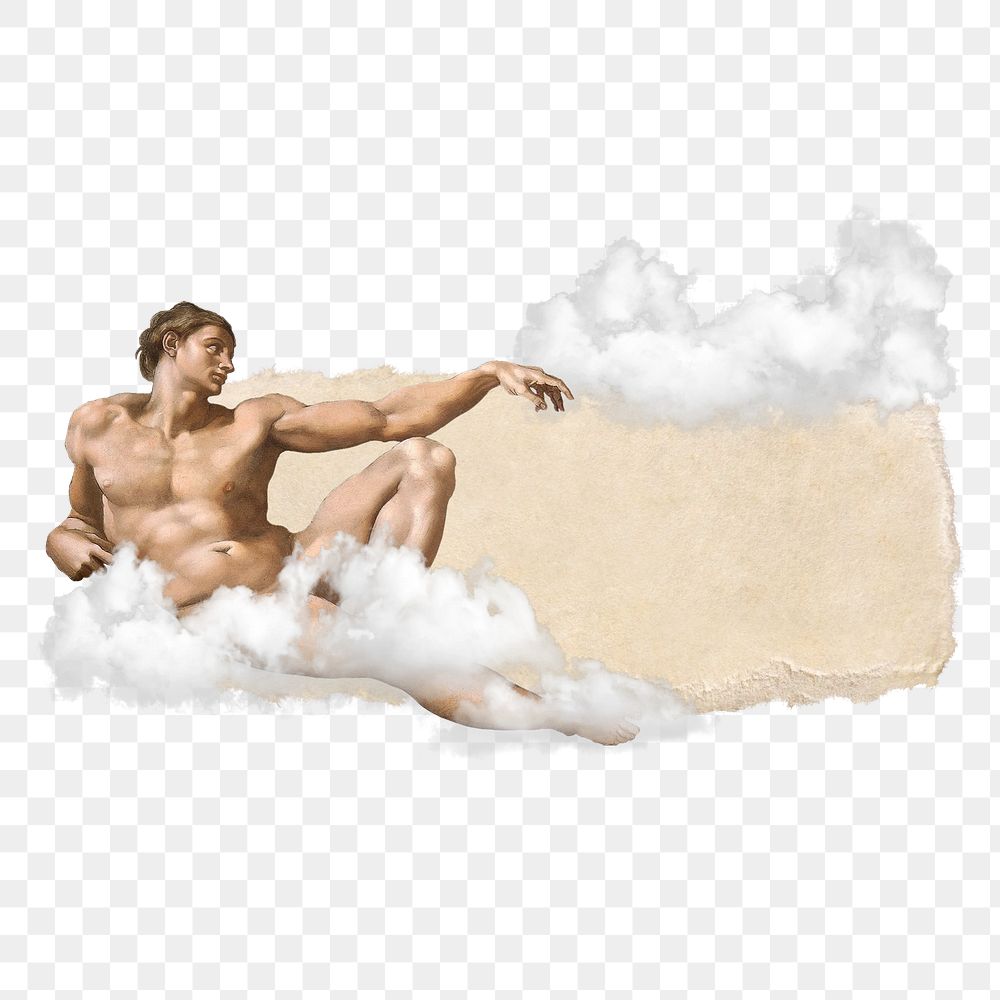 Ripped paper png Michelangelo Buonarroti's The Creation of Adam sticker, transparent background, remixed by rawpixel