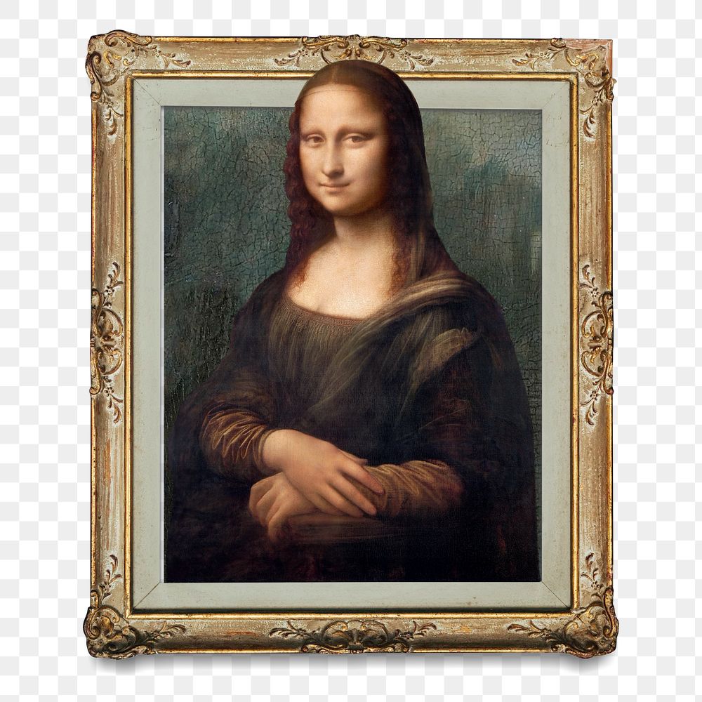 Mona Lisa png picture frame sticker, transparent background. Leonardo da Vinci art remixed by rawpixel.