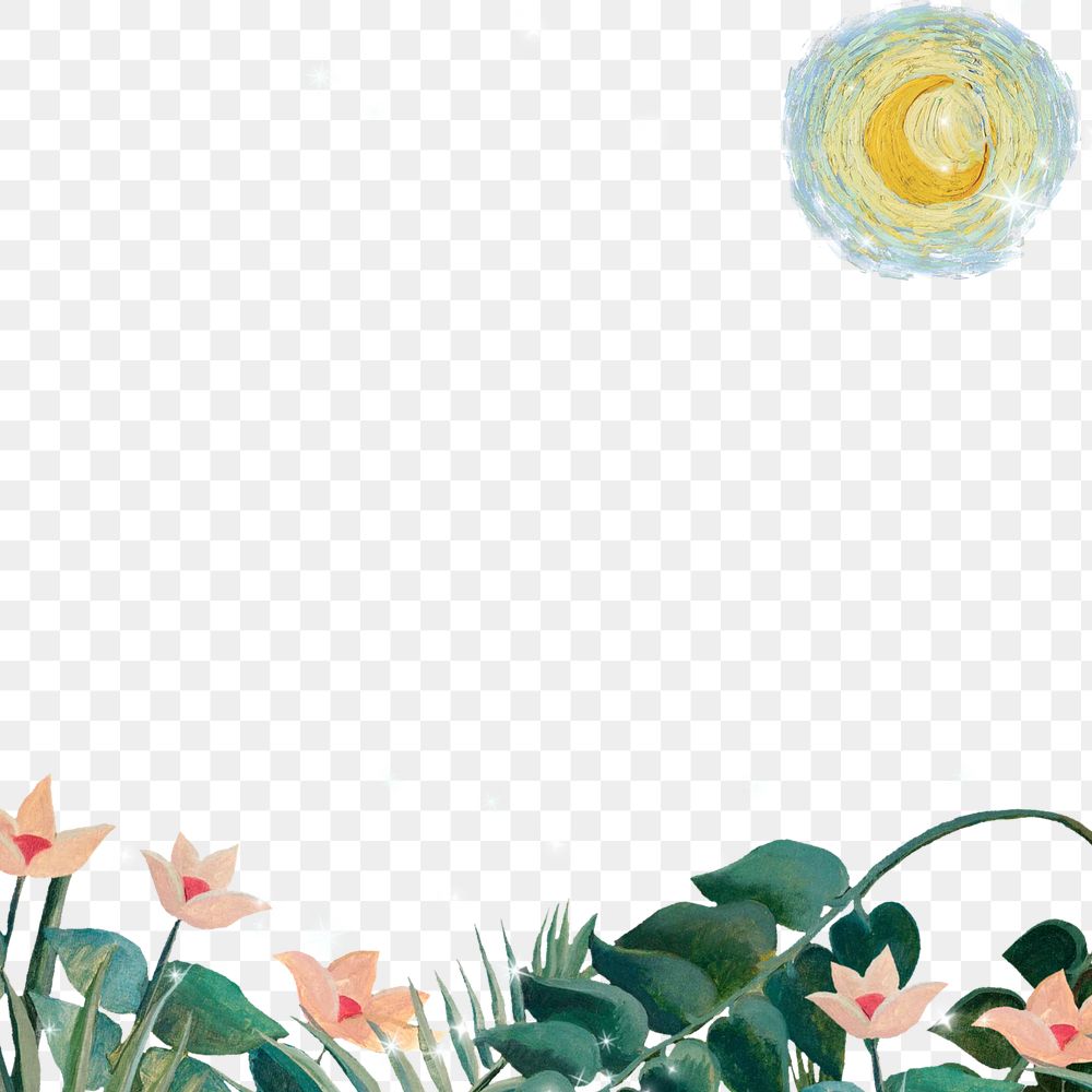 Henri Rousseau's flower png border, transparent background, remixed by rawpixel