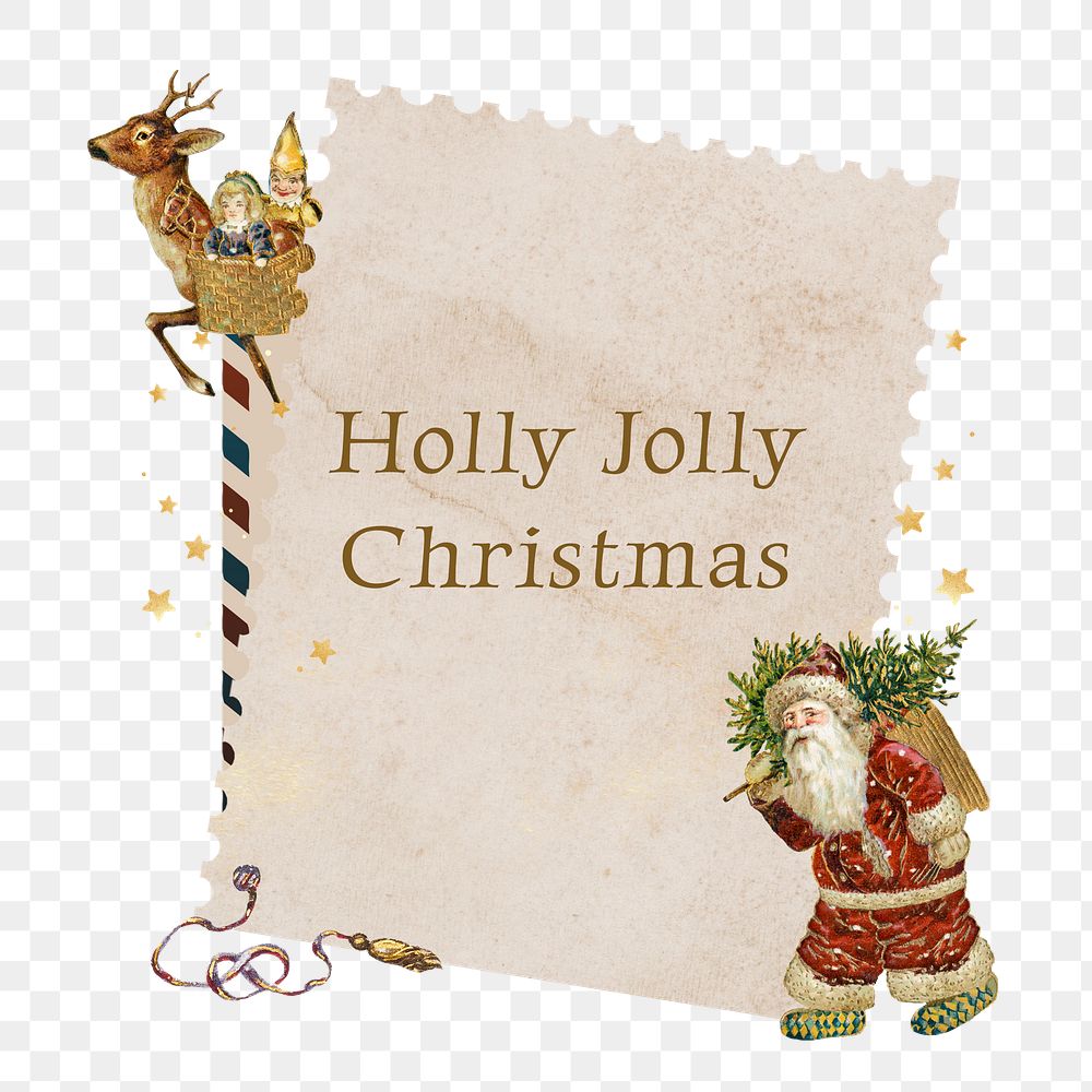 Holly Jolly Christmas png sticker, festive greeting paper collage, transparent background