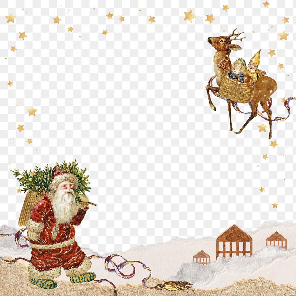 Aesthetic Santa Claus png border, paper collage design, transparent background