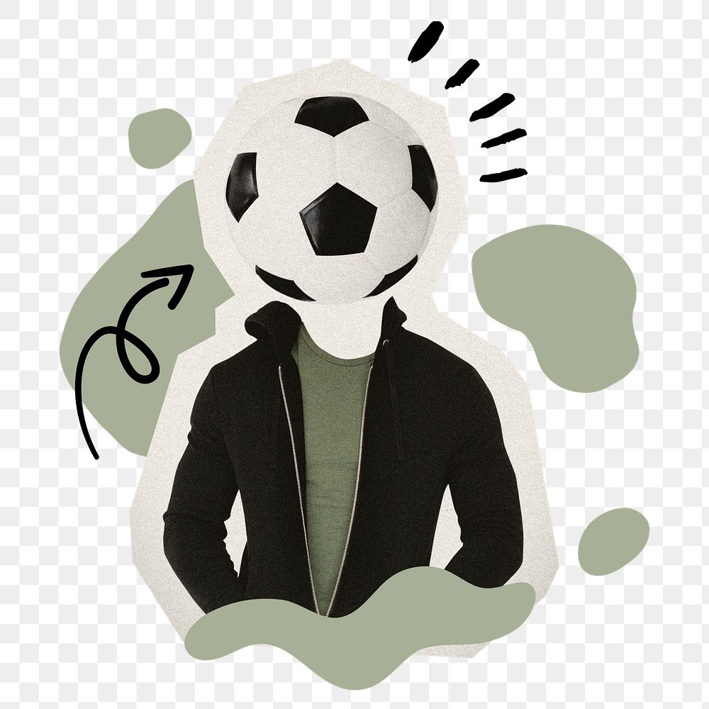 Football-headed man png sticker, creative collage on transparent background