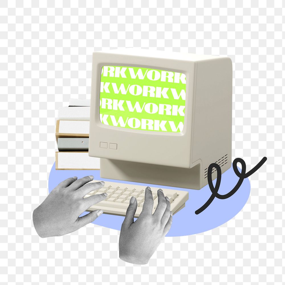 Retro computer png sticker, creative collage on transparent background