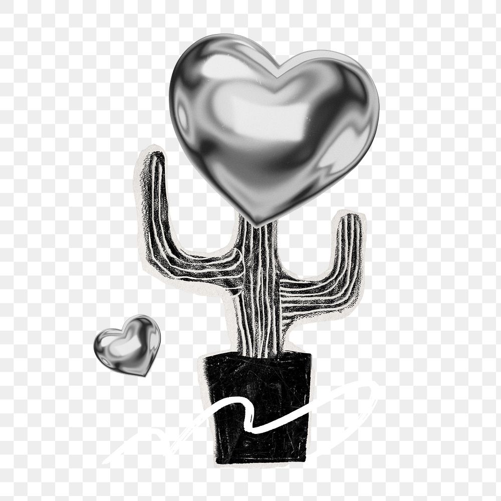 Heart cactus png sticker, creative collage on transparent background