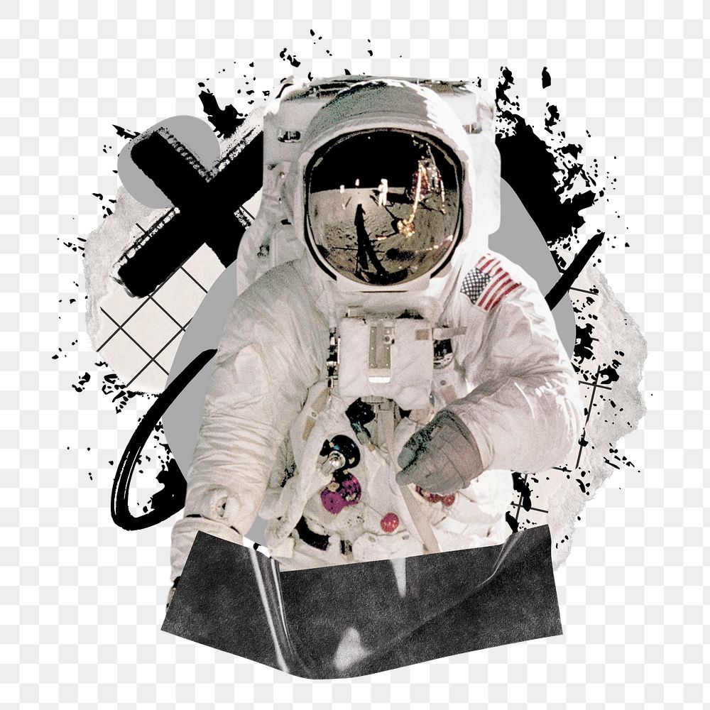 Astronaut png sticker, abstract graffiti collage  on transparent background