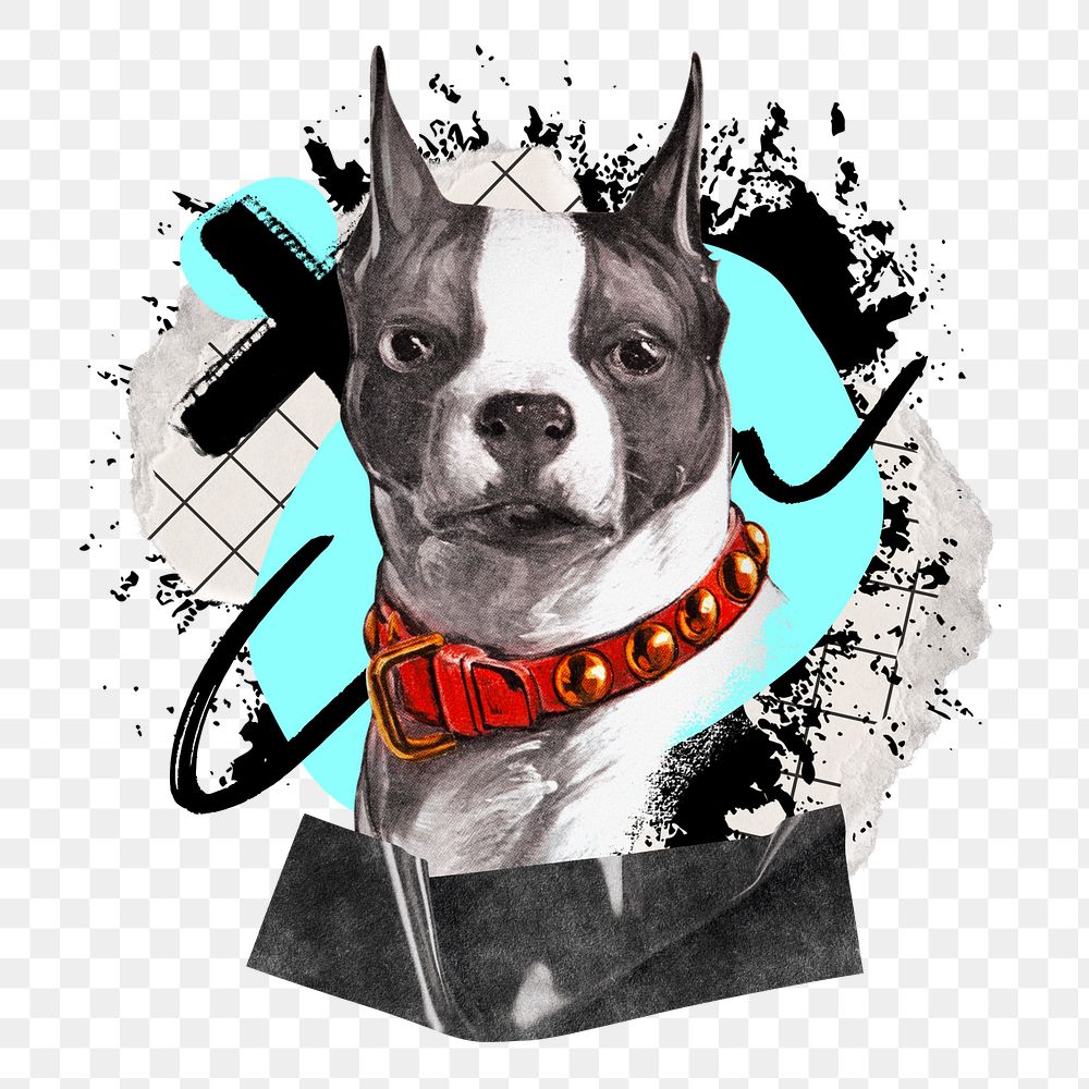 French bulldog portrait png sticker, abstract graffiti collage  on transparent background