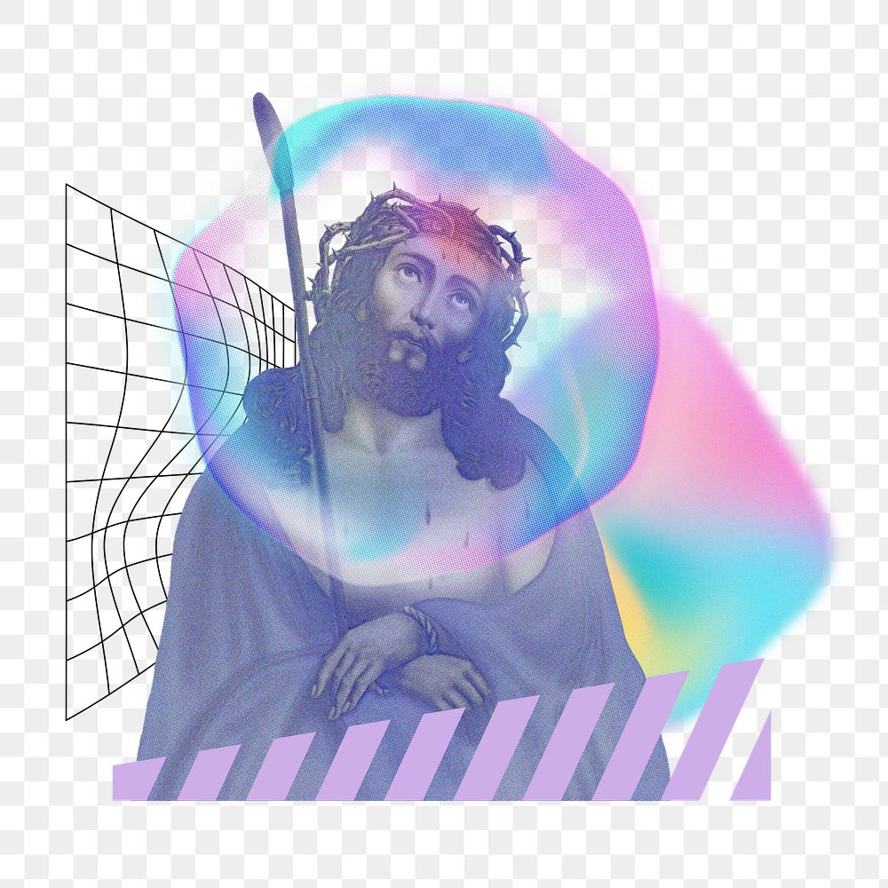 Jesus Christ png sticker, creative pastel holographic remix on transparent background