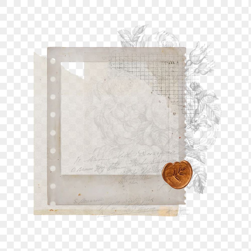 Vintage paper png collage remix, transparent background