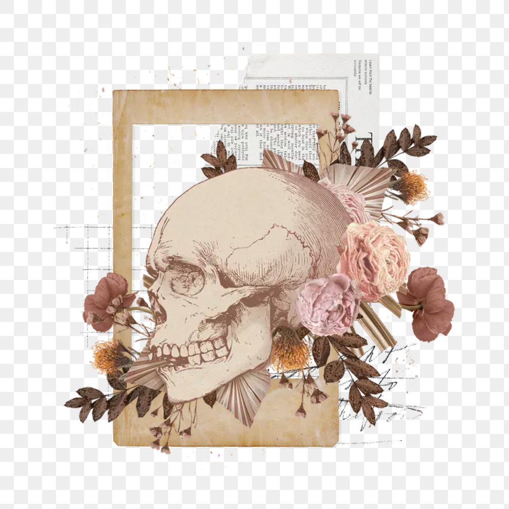 Skull flower png mental health, transparent background